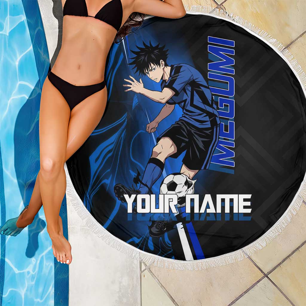 Custom Megumi Fushiguro Jujutsu Kaisen Beach Blanket Blue Flames Soccer Theme Anime