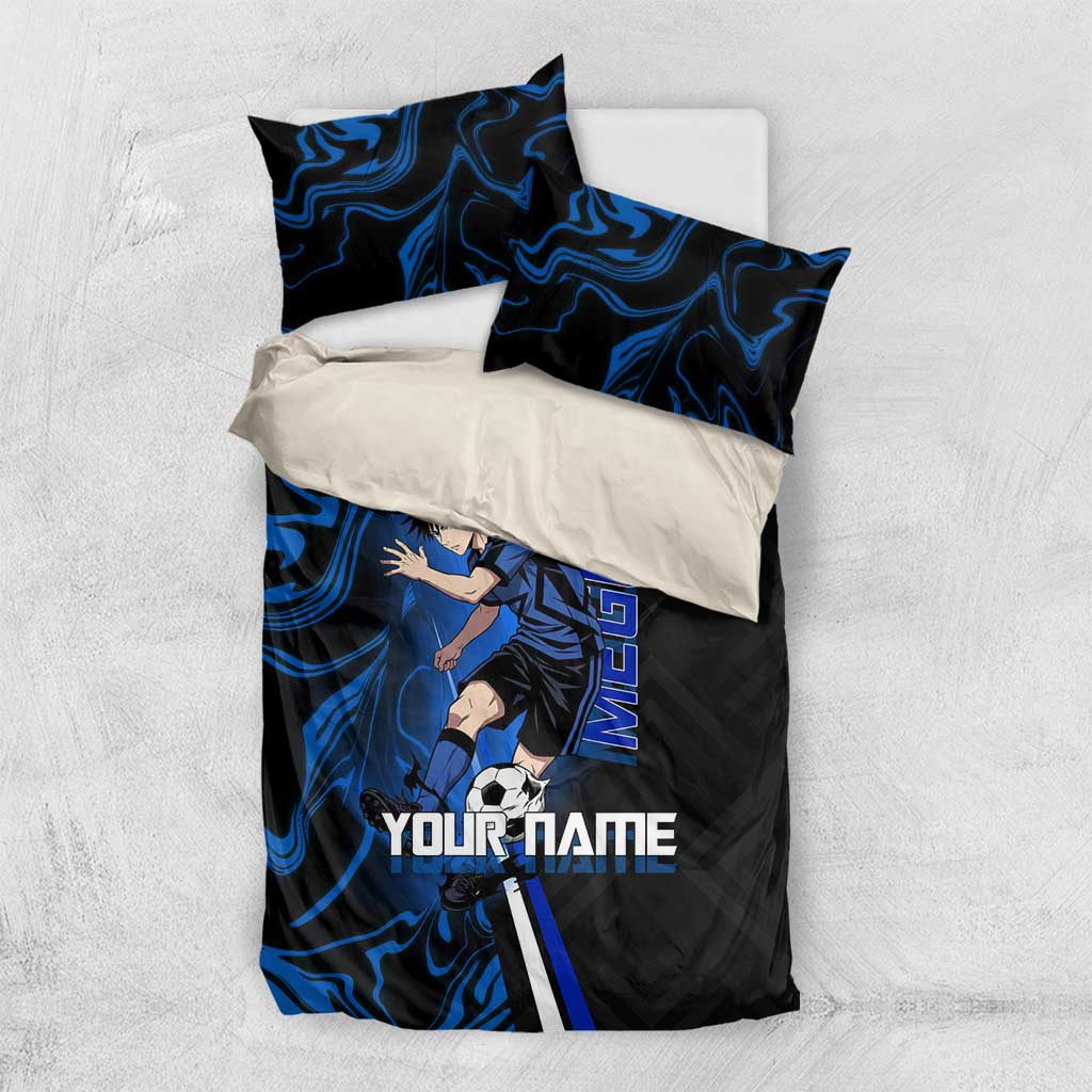 Custom Megumi Fushiguro Jujutsu Kaisen Bedding Set Blue Flames Soccer Theme Anime