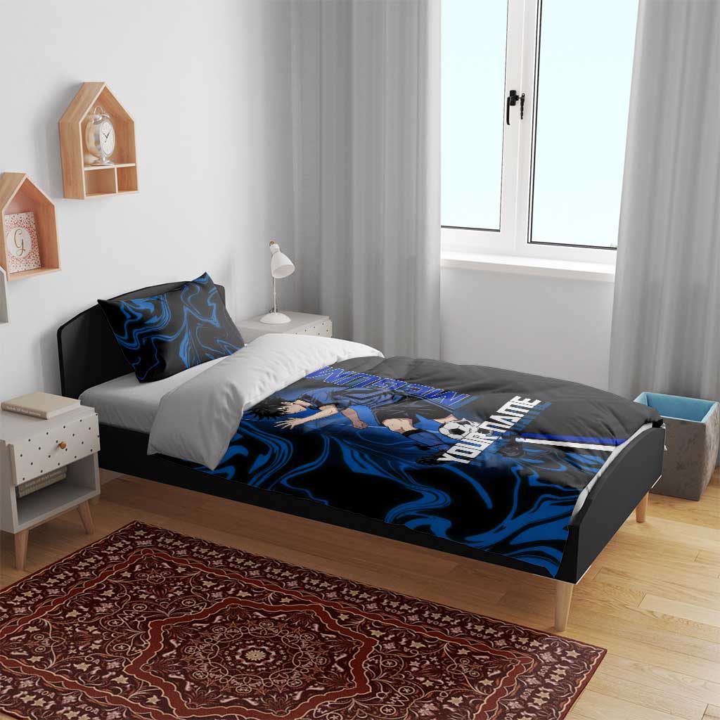 Custom Megumi Fushiguro Jujutsu Kaisen Bedding Set Blue Flames Soccer Theme Anime