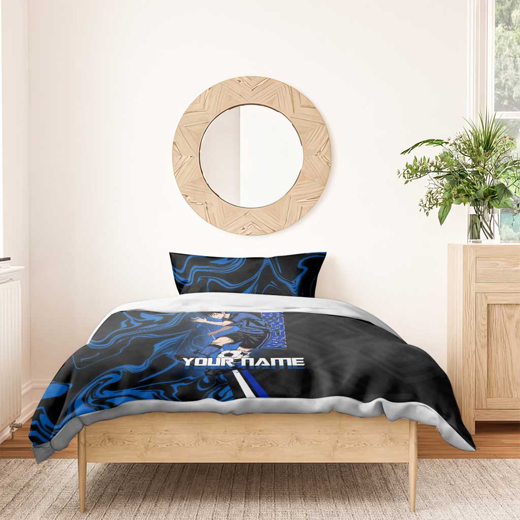 Custom Megumi Fushiguro Jujutsu Kaisen Bedding Set Blue Flames Soccer Theme Anime