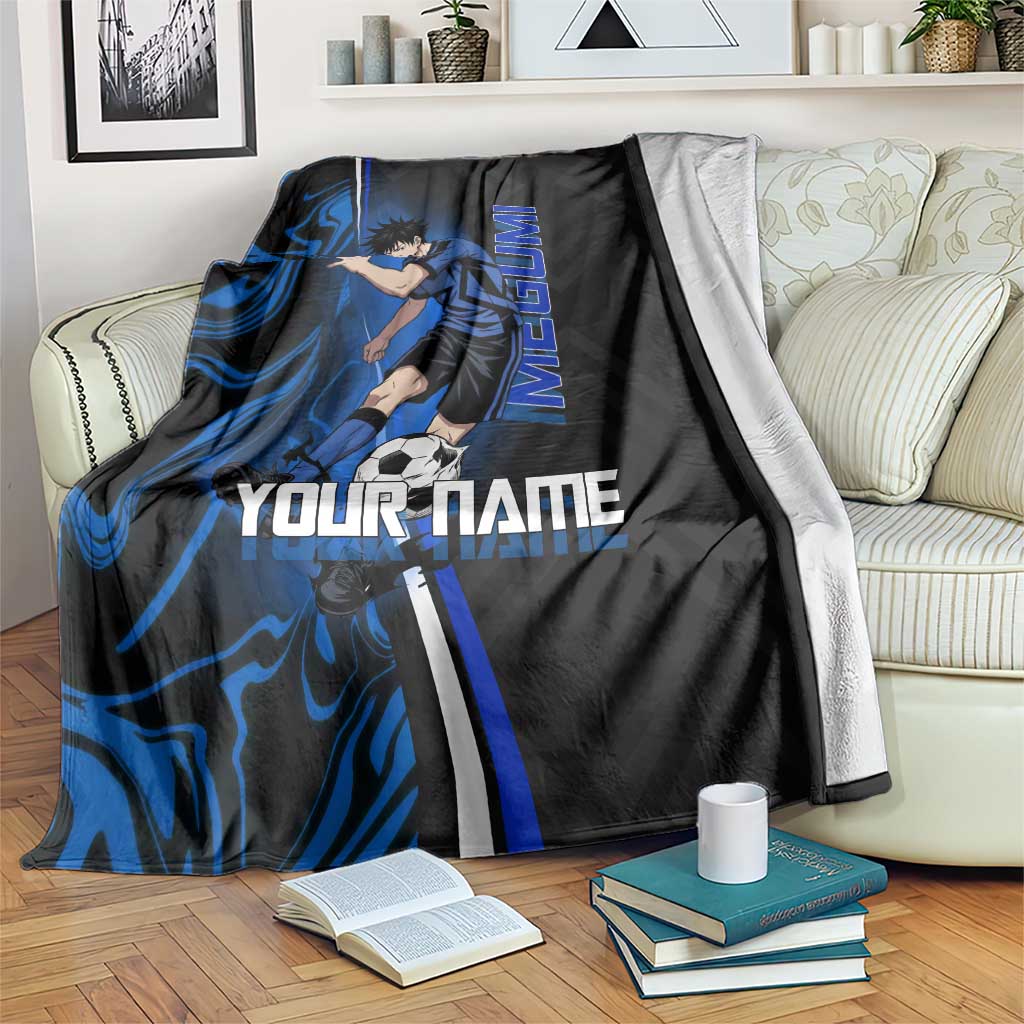 Custom Megumi Fushiguro Jujutsu Kaisen Blanket Blue Flames Soccer Theme Anime