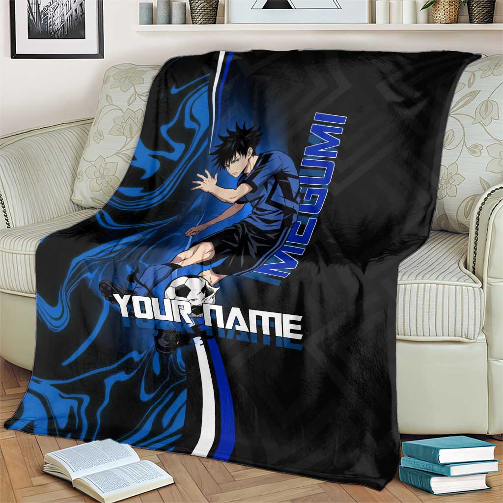 Custom Megumi Fushiguro Jujutsu Kaisen Blanket Blue Flames Soccer Theme Anime