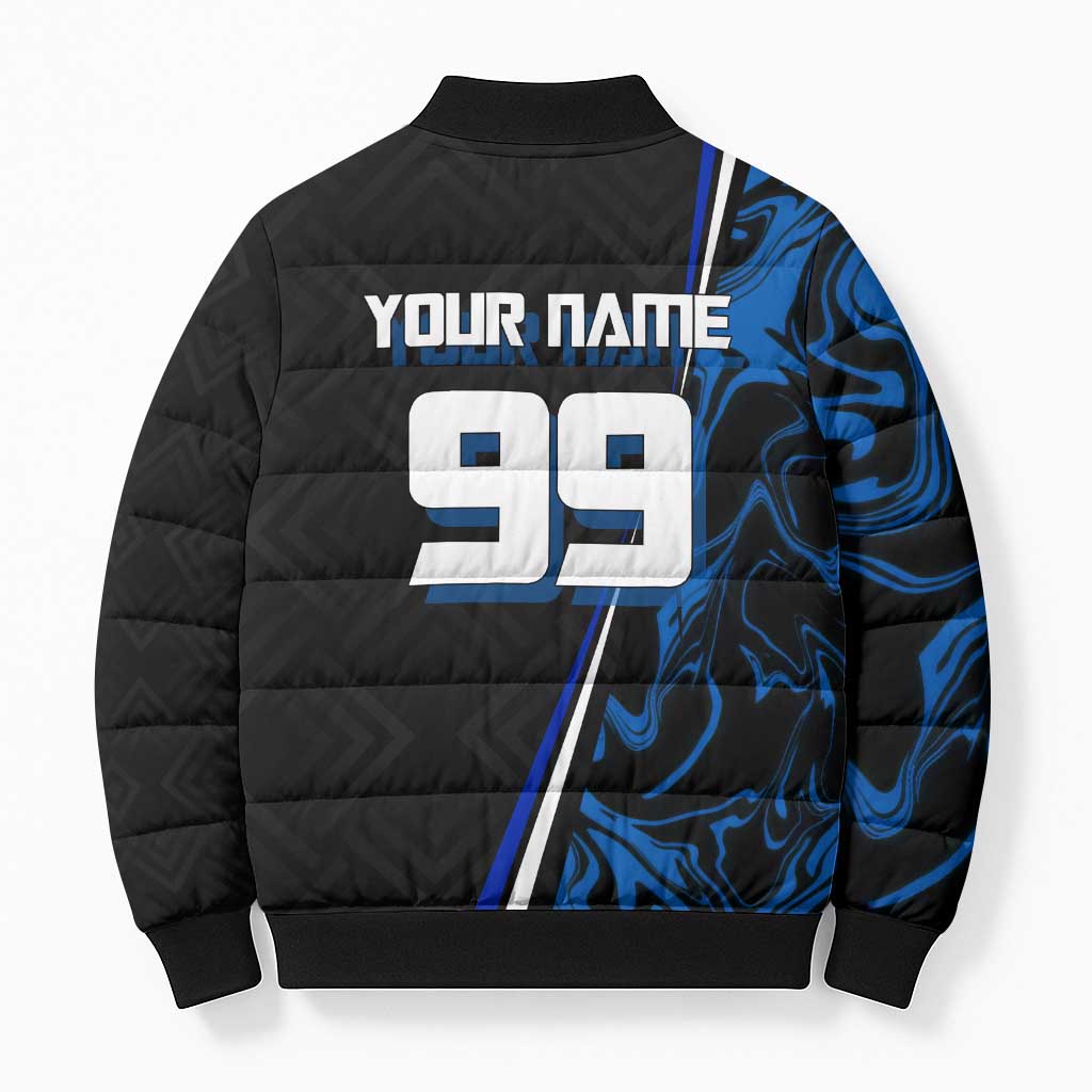 Custom Megumi Fushiguro Jujutsu Kaisen Bomber Puffer Jacket Blue Flames Soccer Theme Anime