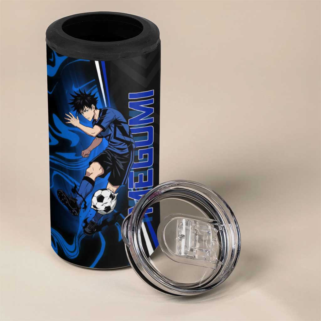 Custom Megumi Fushiguro Jujutsu Kaisen 4 in 1 Can Cooler Tumbler Blue Flames Soccer Theme Anime
