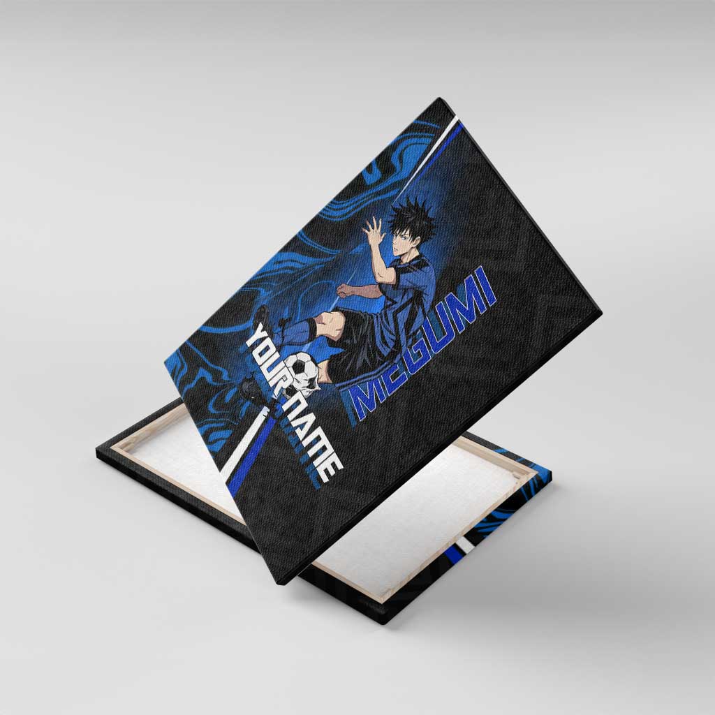 Custom Megumi Fushiguro Jujutsu Kaisen Canvas Wall Art Blue Flames Soccer Theme Anime