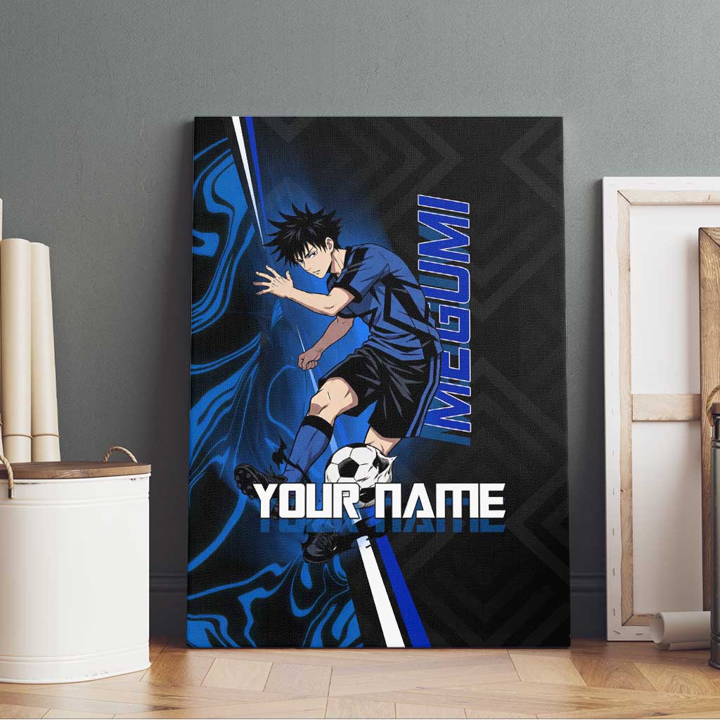 Custom Megumi Fushiguro Jujutsu Kaisen Canvas Wall Art Blue Flames Soccer Theme Anime