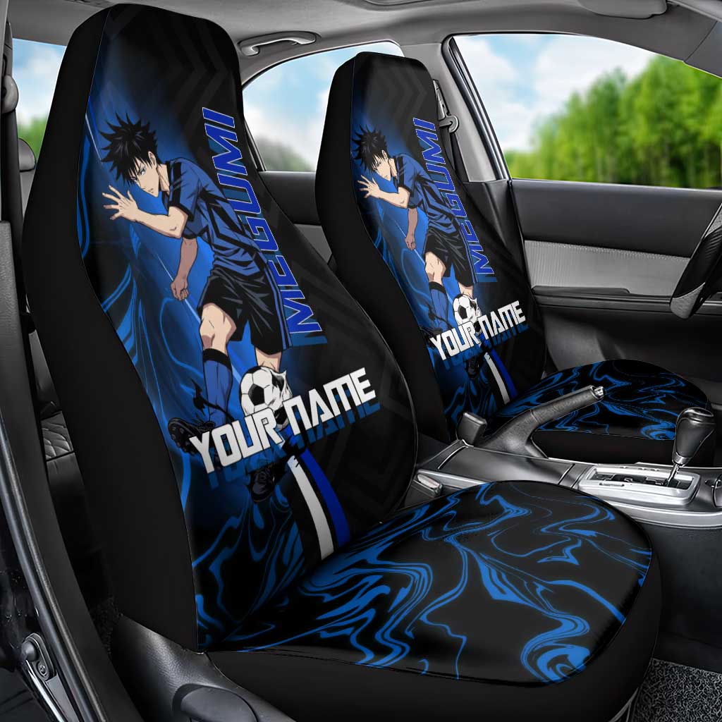 Custom Megumi Fushiguro Jujutsu Kaisen Car Seat Cover Blue Flames Soccer Theme Anime