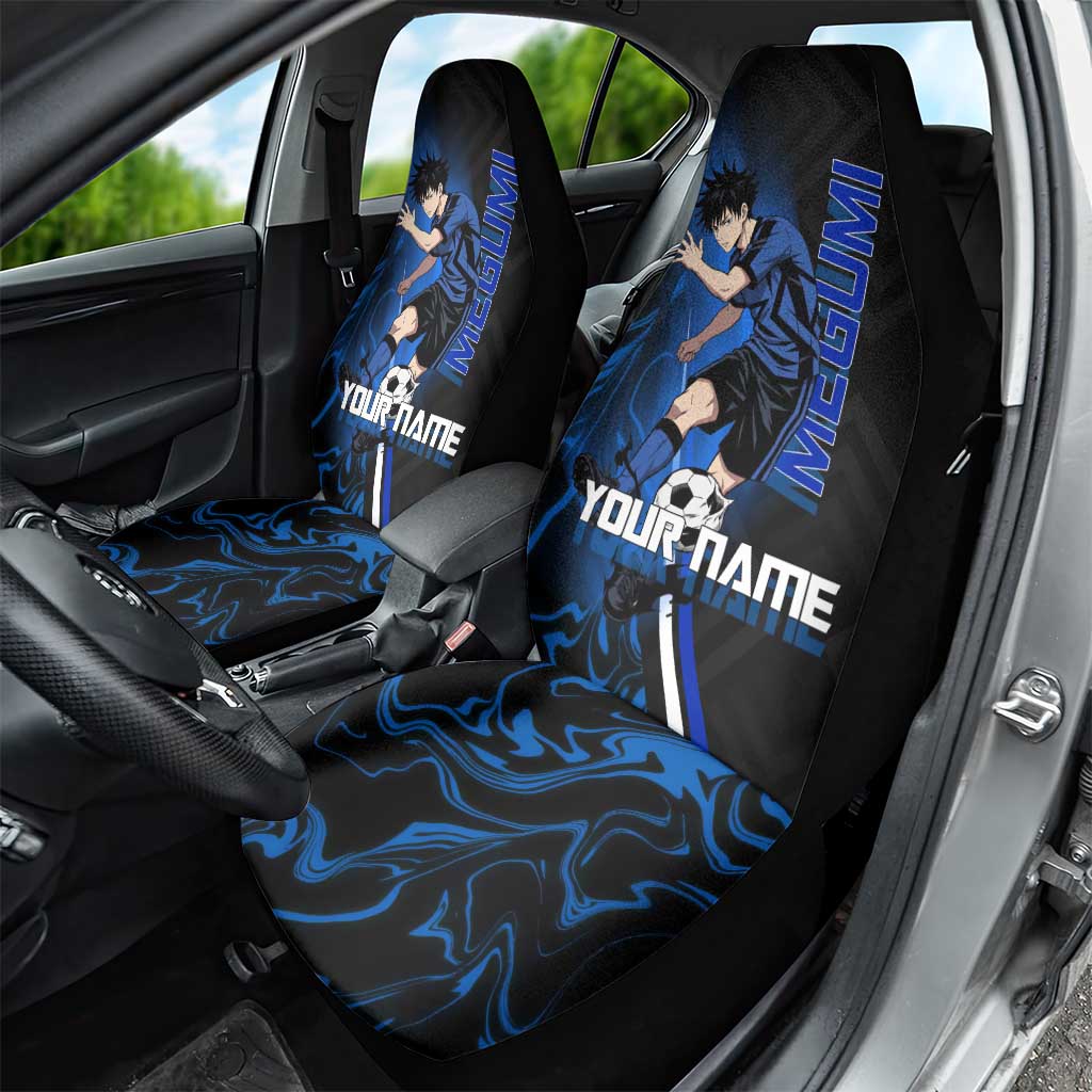 Custom Megumi Fushiguro Jujutsu Kaisen Car Seat Cover Blue Flames Soccer Theme Anime