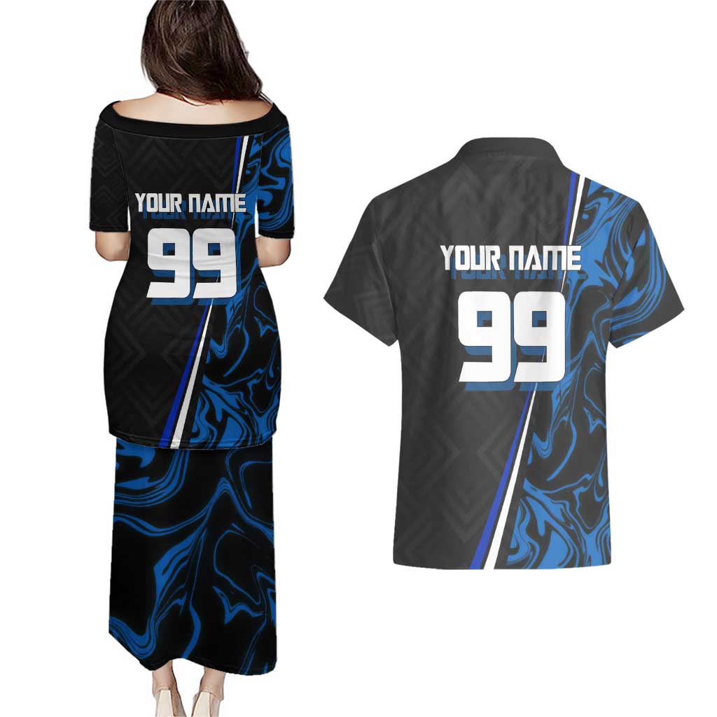 Custom Megumi Fushiguro Jujutsu Kaisen Couples Matching Puletasi and Hawaiian Shirt Blue Flames Soccer Theme Anime