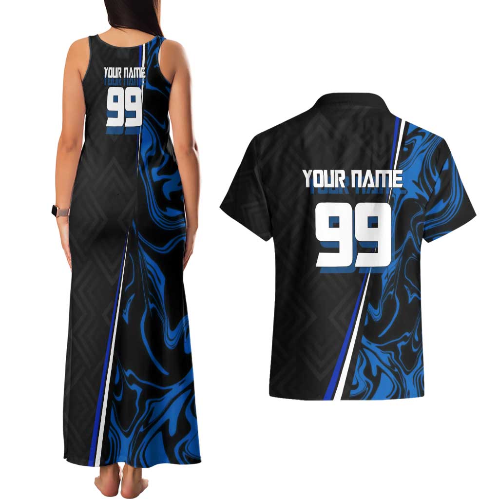 Custom Megumi Fushiguro Jujutsu Kaisen Couples Matching Tank Maxi Dress and Hawaiian Shirt Blue Flames Soccer Theme Anime