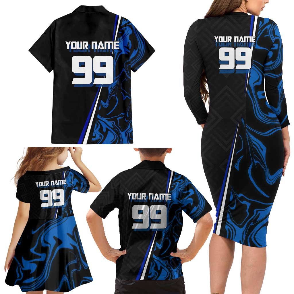 Custom Megumi Fushiguro Jujutsu Kaisen Family Matching Long Sleeve Bodycon Dress and Hawaiian Shirt Blue Flames Soccer Theme Anime