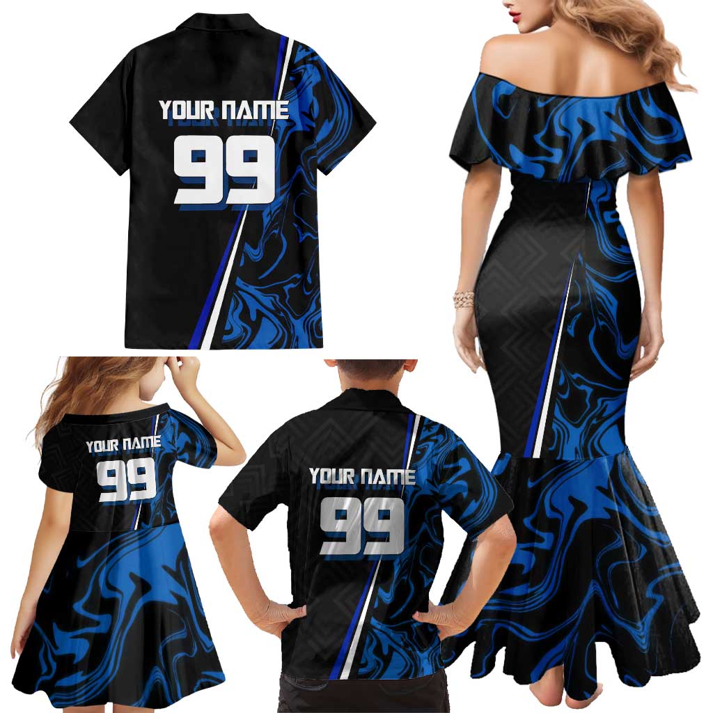 Custom Megumi Fushiguro Jujutsu Kaisen Family Matching Mermaid Dress and Hawaiian Shirt Blue Flames Soccer Theme Anime