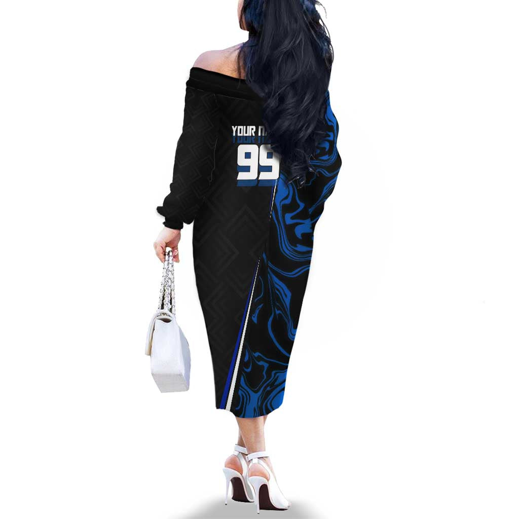 Custom Megumi Fushiguro Jujutsu Kaisen Family Matching Off The Shoulder Long Sleeve Dress and Hawaiian Shirt Blue Flames Soccer Theme Anime