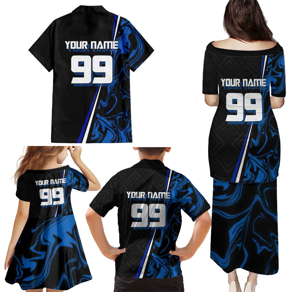 Custom Megumi Fushiguro Jujutsu Kaisen Family Matching Puletasi and Hawaiian Shirt Blue Flames Soccer Theme Anime