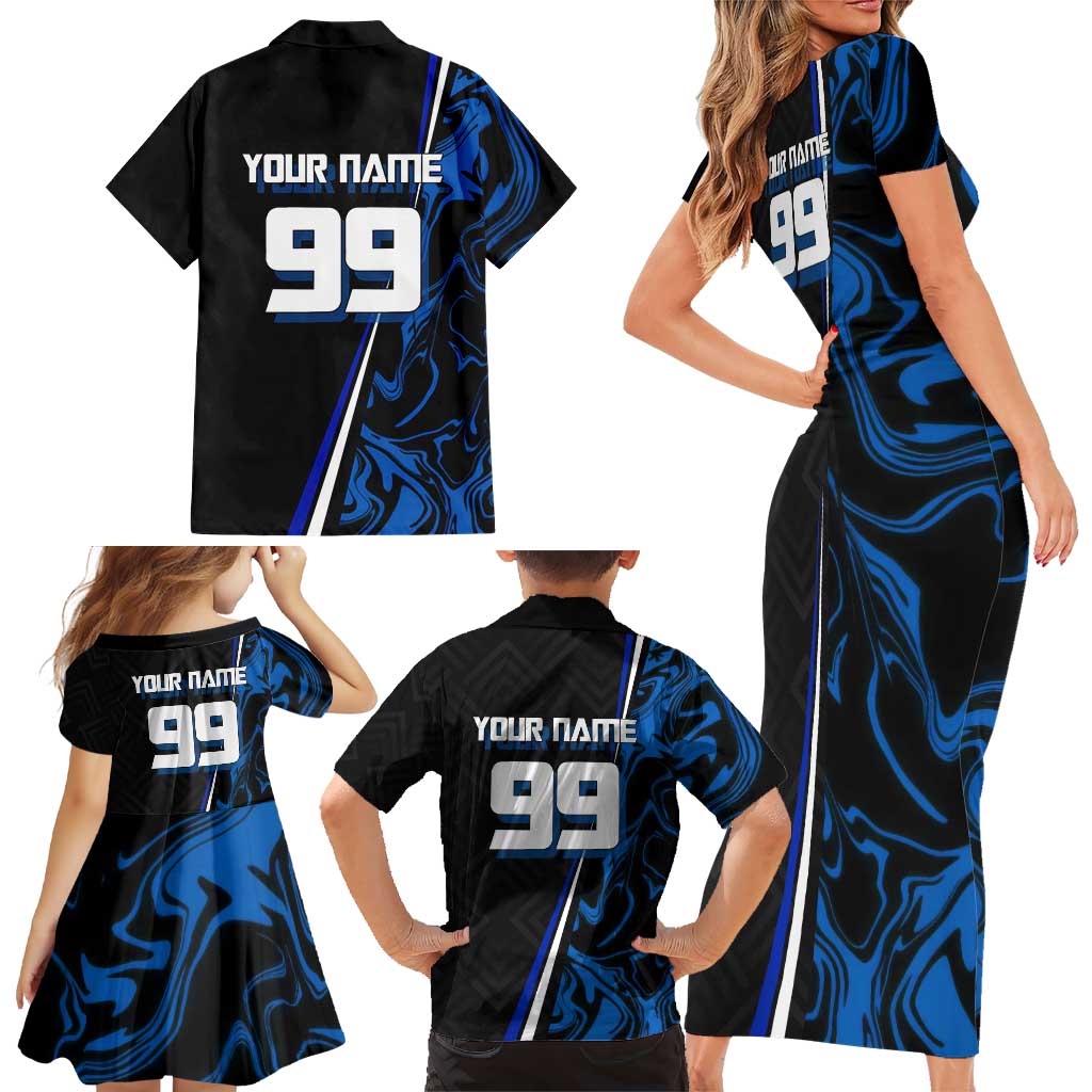 Custom Megumi Fushiguro Jujutsu Kaisen Family Matching Short Sleeve Bodycon Dress and Hawaiian Shirt Blue Flames Soccer Theme Anime