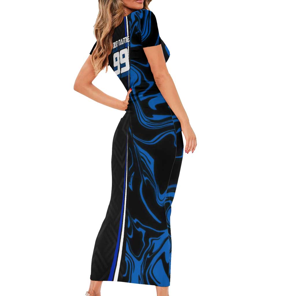 Custom Megumi Fushiguro Jujutsu Kaisen Family Matching Short Sleeve Bodycon Dress and Hawaiian Shirt Blue Flames Soccer Theme Anime