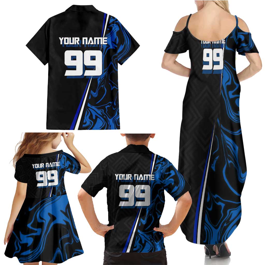 Custom Megumi Fushiguro Jujutsu Kaisen Family Matching Summer Maxi Dress and Hawaiian Shirt Blue Flames Soccer Theme Anime