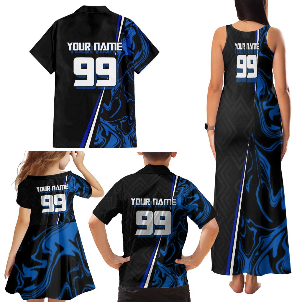 Custom Megumi Fushiguro Jujutsu Kaisen Family Matching Tank Maxi Dress and Hawaiian Shirt Blue Flames Soccer Theme Anime