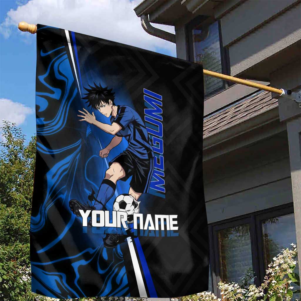 Custom Megumi Fushiguro Jujutsu Kaisen Garden Flag Blue Flames Soccer Theme Anime