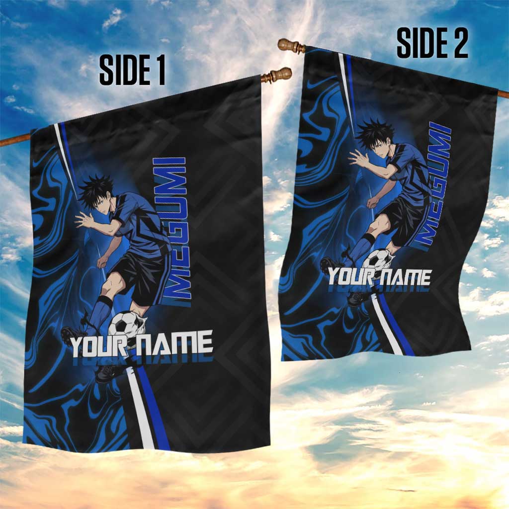 Custom Megumi Fushiguro Jujutsu Kaisen Garden Flag Blue Flames Soccer Theme Anime
