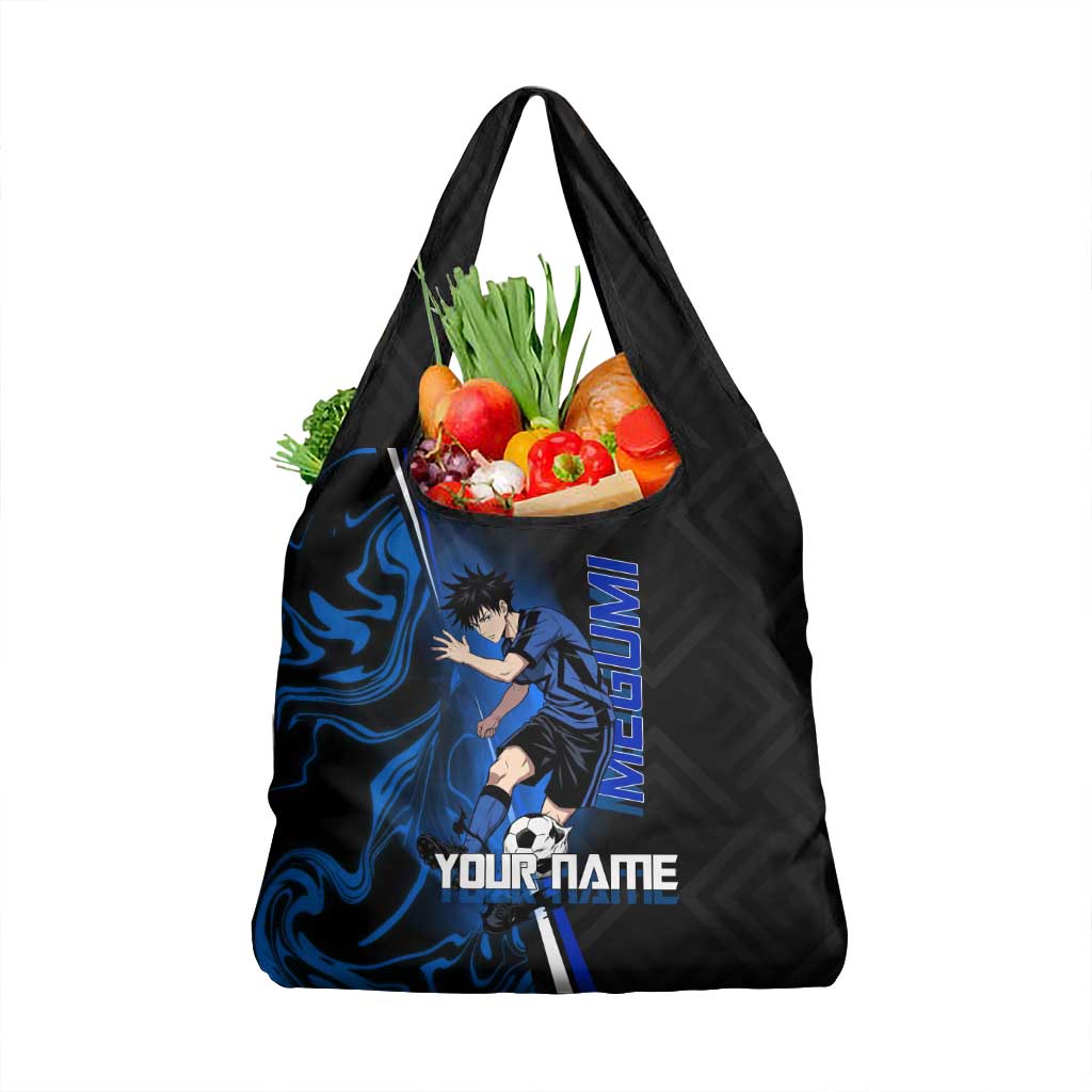 Custom Megumi Fushiguro Jujutsu Kaisen Grocery Bag Blue Flames Soccer Theme Anime