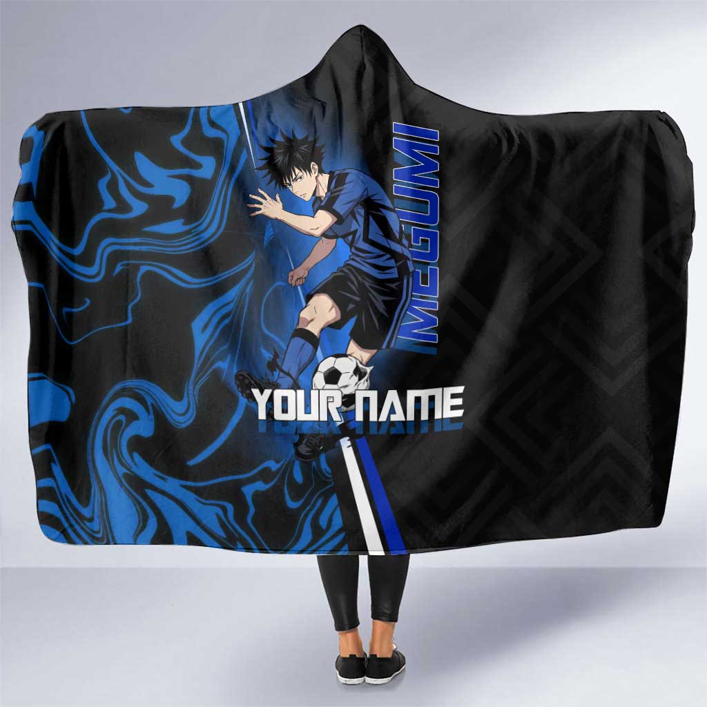 Custom Megumi Fushiguro Jujutsu Kaisen Hooded Blanket Blue Flames Soccer Theme Anime