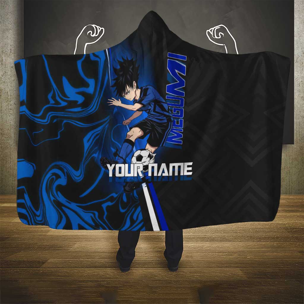 Custom Megumi Fushiguro Jujutsu Kaisen Hooded Blanket Blue Flames Soccer Theme Anime