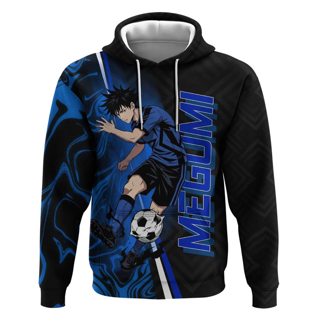 Custom Megumi Fushiguro Jujutsu Kaisen Hoodie Blue Flames Soccer Theme Anime