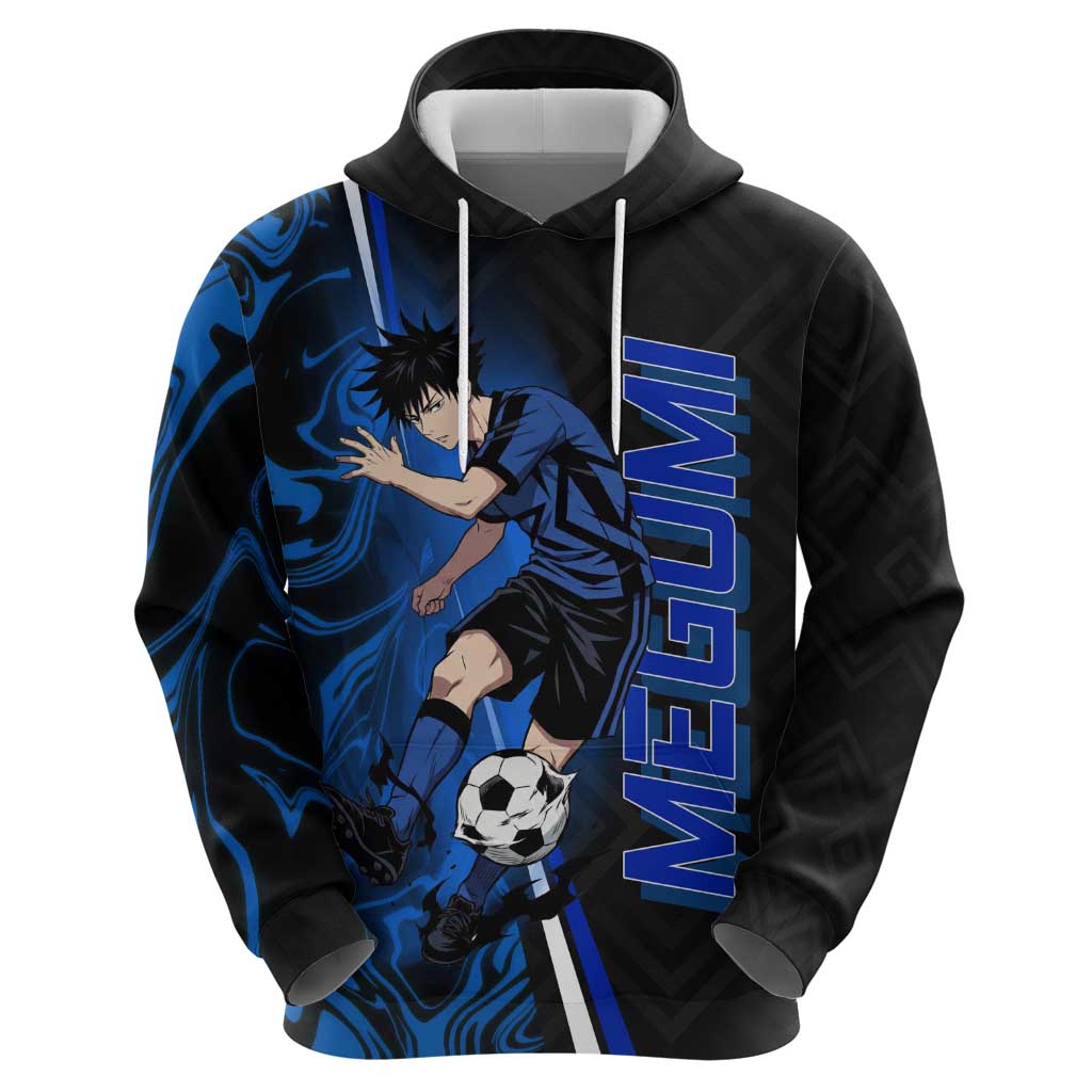 Custom Megumi Fushiguro Jujutsu Kaisen Hoodie Blue Flames Soccer Theme Anime