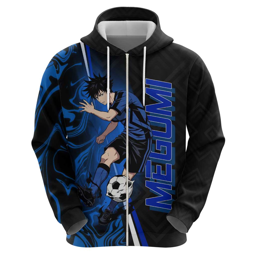 Custom Megumi Fushiguro Jujutsu Kaisen Hoodie Blue Flames Soccer Theme Anime