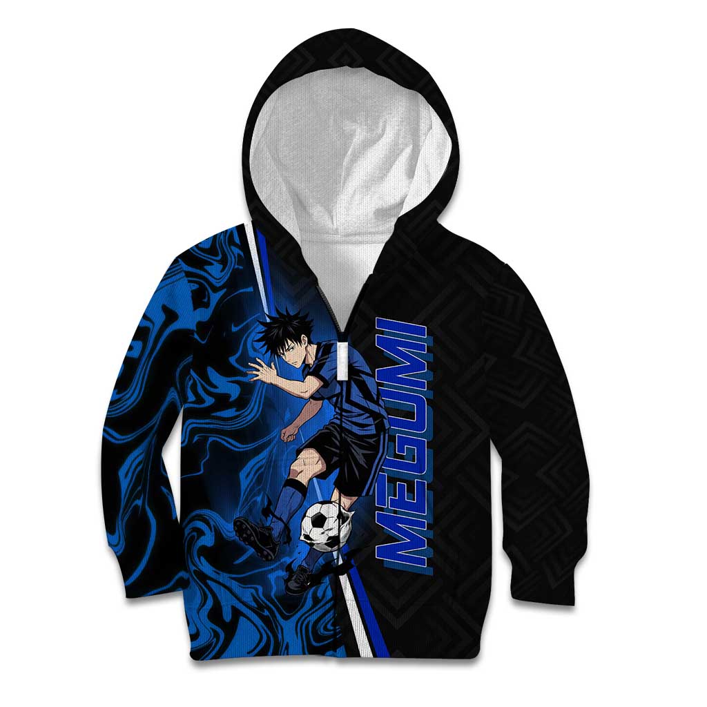 Custom Megumi Fushiguro Jujutsu Kaisen Kid Hoodie Blue Flames Soccer Theme Anime