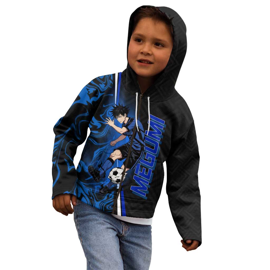 Custom Megumi Fushiguro Jujutsu Kaisen Kid Hoodie Blue Flames Soccer Theme Anime