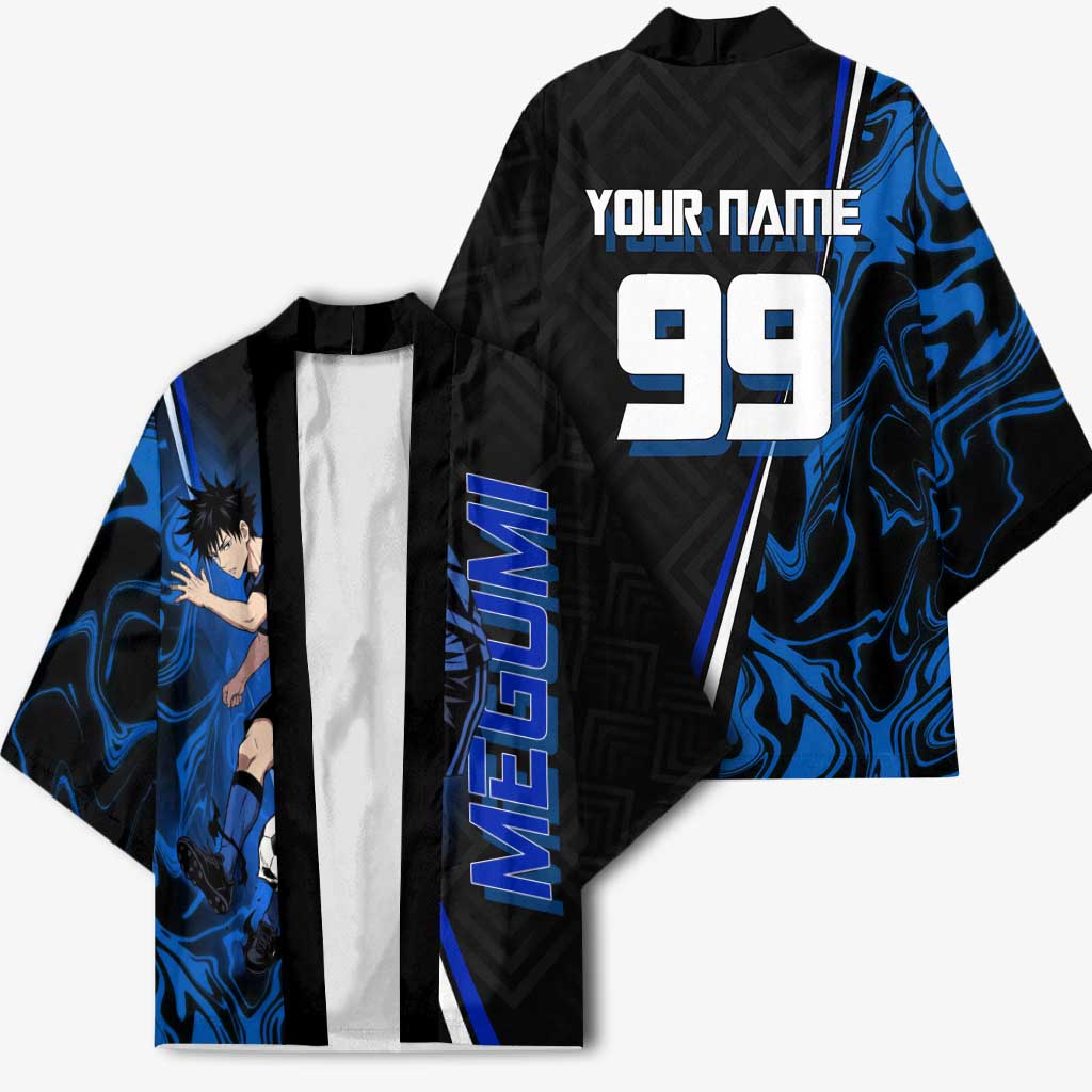 Custom Megumi Fushiguro Jujutsu Kaisen Kimono Blue Flames Soccer Theme Anime
