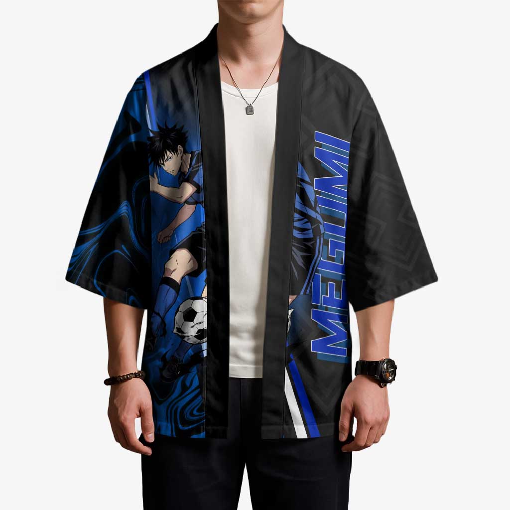 Custom Megumi Fushiguro Jujutsu Kaisen Kimono Blue Flames Soccer Theme Anime