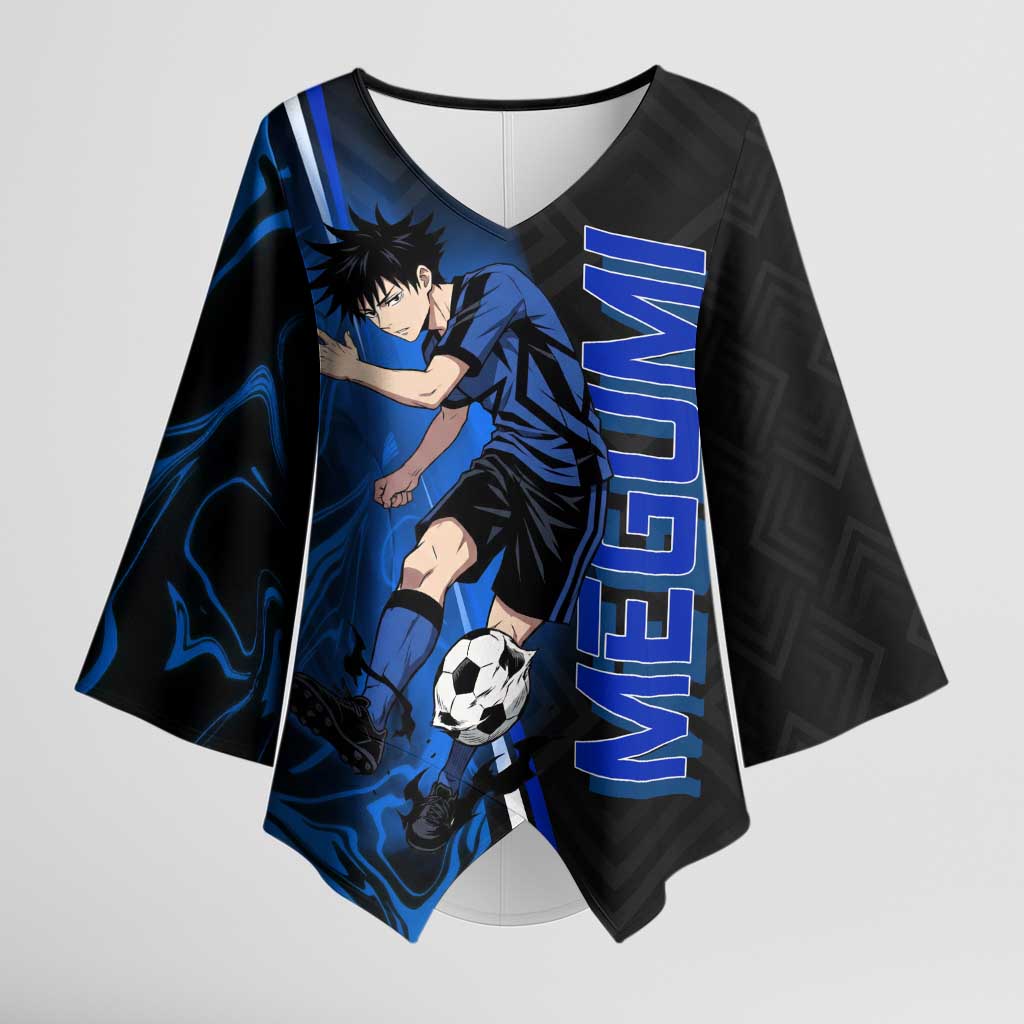 Custom Megumi Fushiguro Jujutsu Kaisen Kimono Sleeve Blouse Blue Flames Soccer Theme Anime