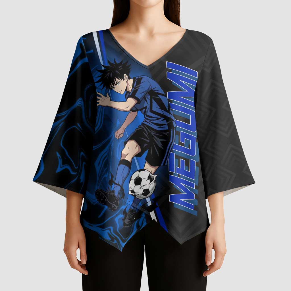 Custom Megumi Fushiguro Jujutsu Kaisen Kimono Sleeve Blouse Blue Flames Soccer Theme Anime