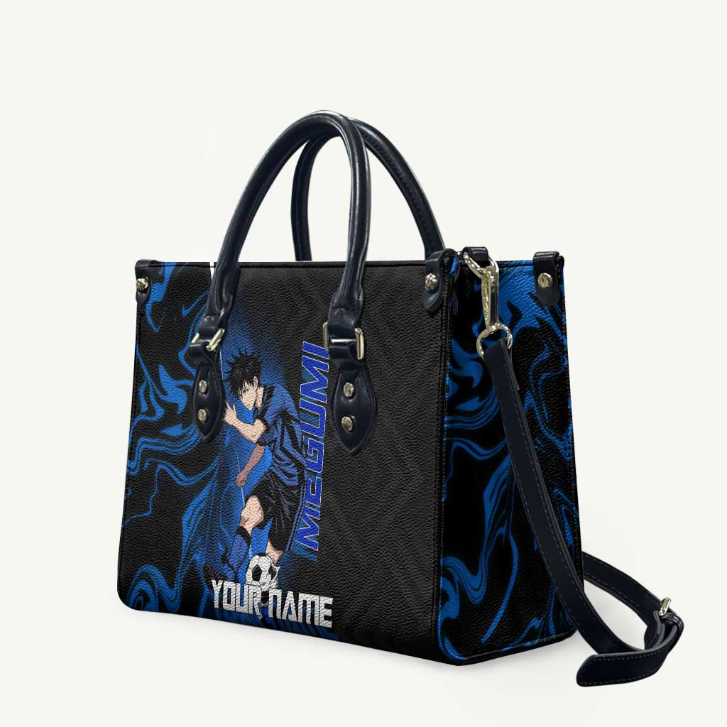 Custom Megumi Fushiguro Jujutsu Kaisen Leather Bag Blue Flames Soccer Theme Anime
