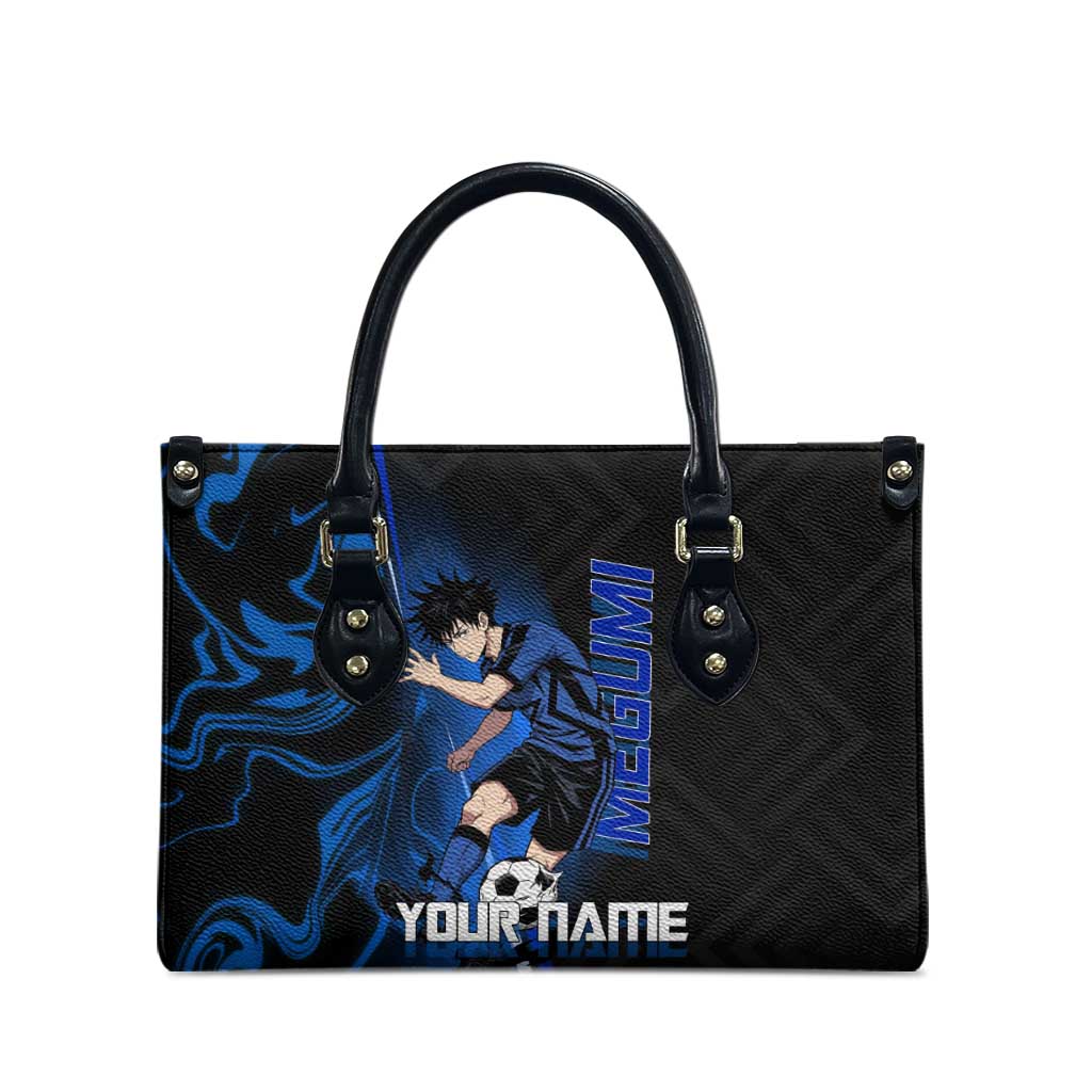 Custom Megumi Fushiguro Jujutsu Kaisen Leather Bag Blue Flames Soccer Theme Anime