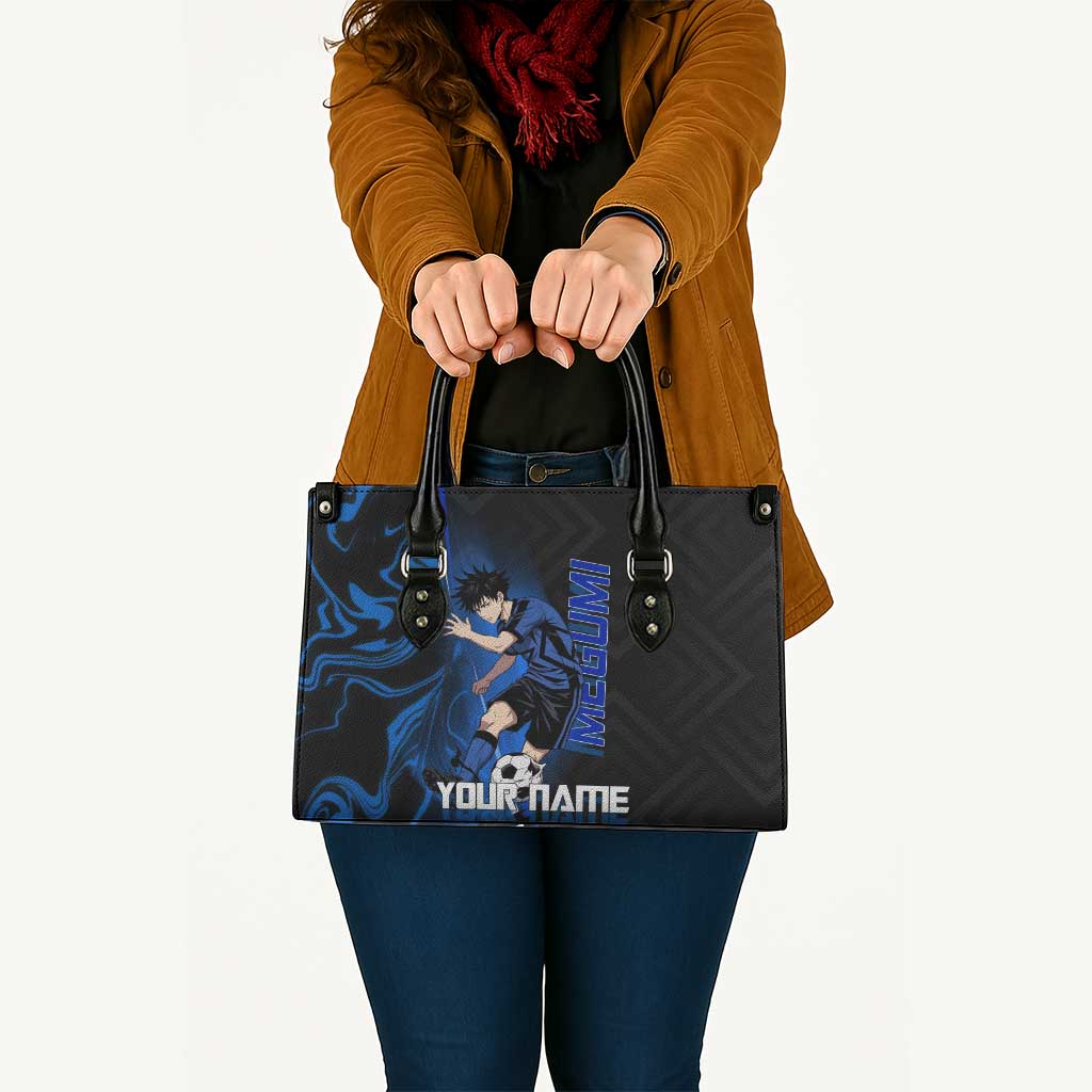 Custom Megumi Fushiguro Jujutsu Kaisen Leather Bag Blue Flames Soccer Theme Anime