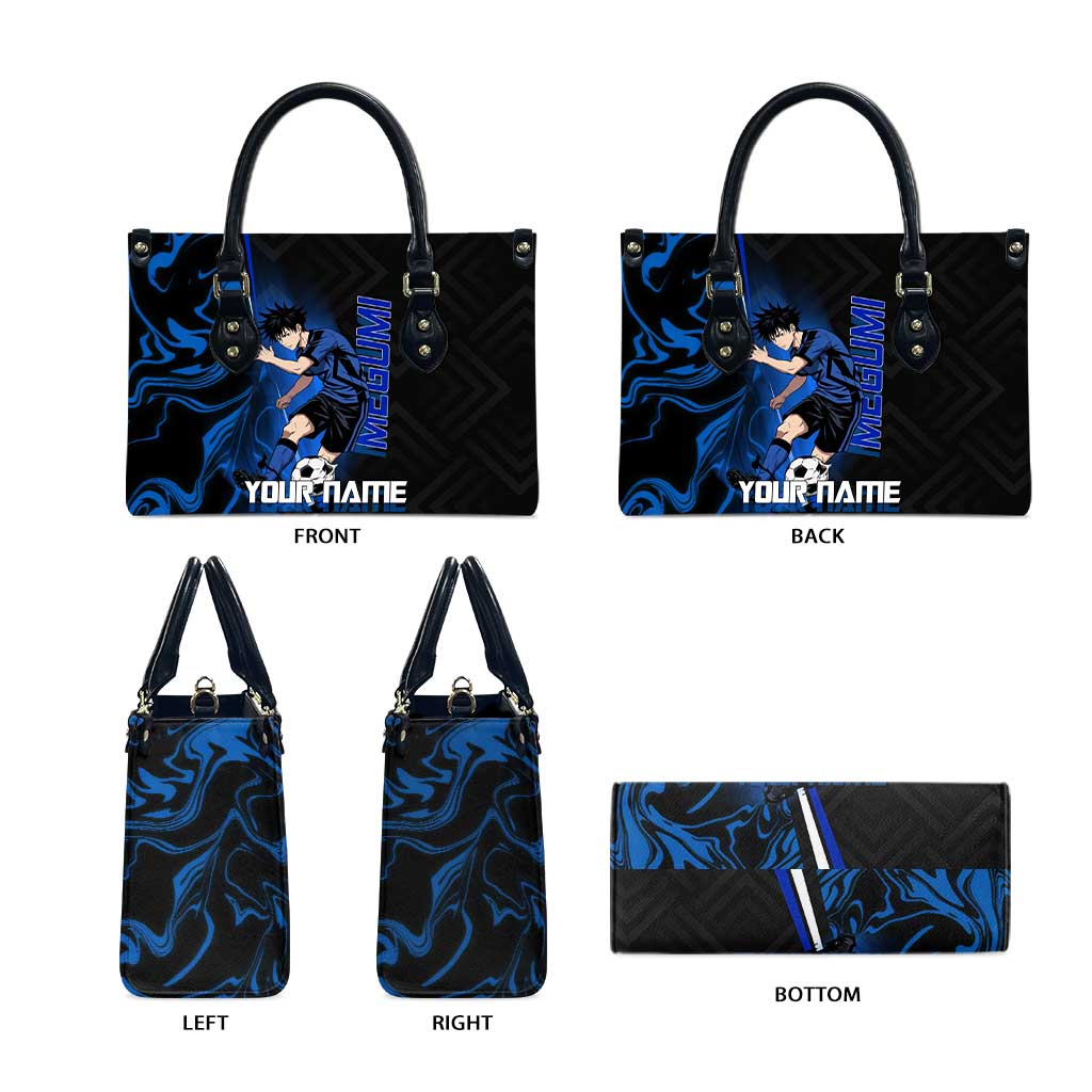 Custom Megumi Fushiguro Jujutsu Kaisen Leather Bag Blue Flames Soccer Theme Anime