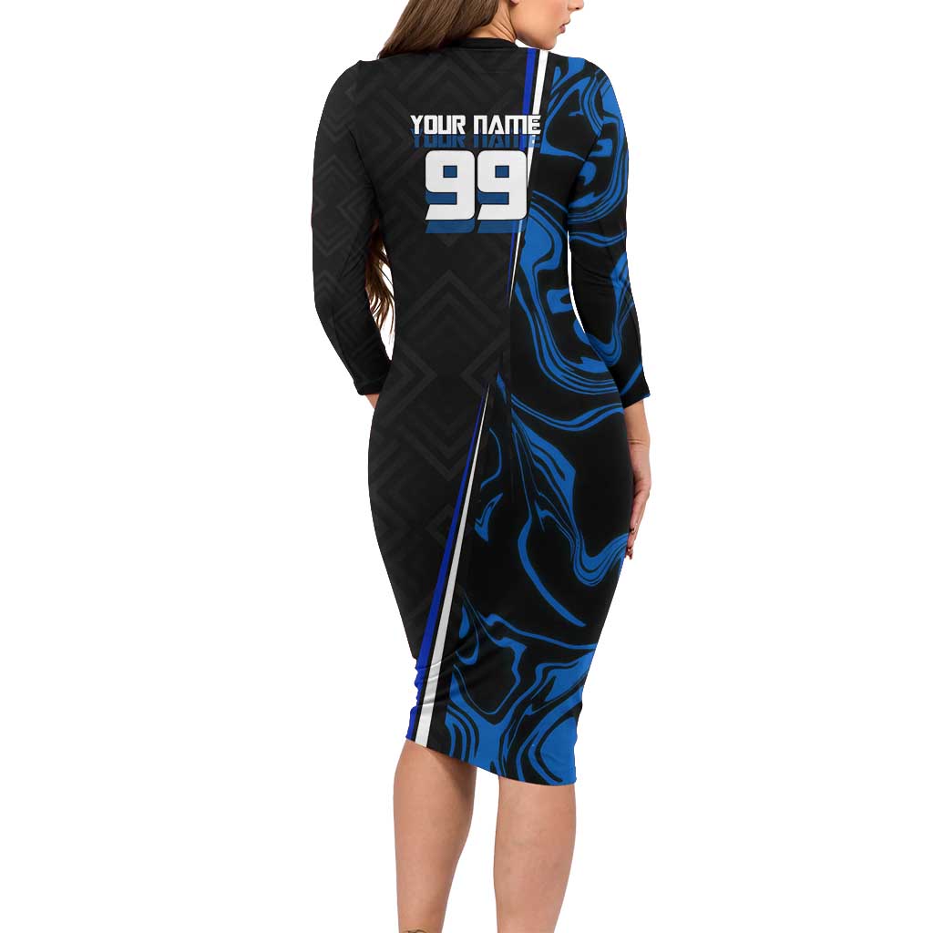 Custom Megumi Fushiguro Jujutsu Kaisen Long Sleeve Bodycon Dress Blue Flames Soccer Theme Anime
