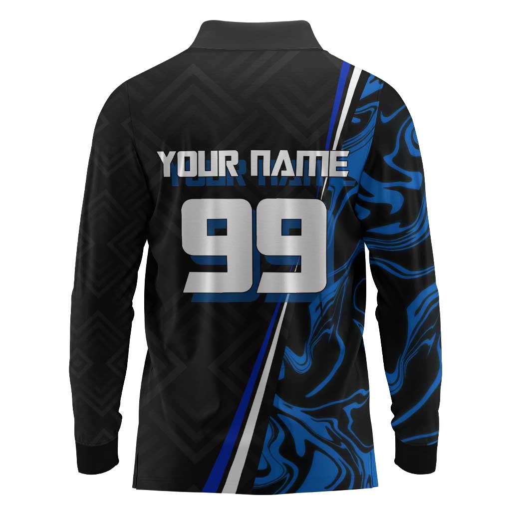 Custom Megumi Fushiguro Jujutsu Kaisen Long Sleeve Polo Shirt Blue Flames Soccer Theme Anime