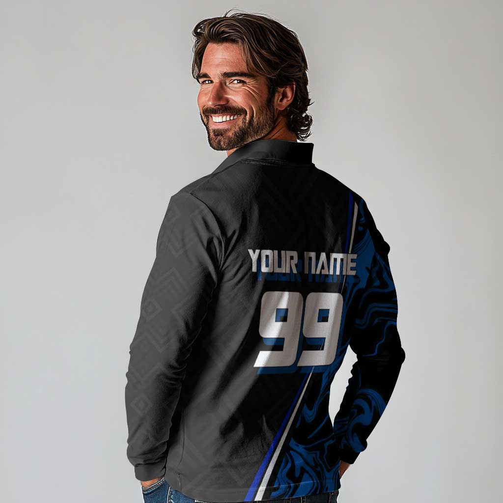 Custom Megumi Fushiguro Jujutsu Kaisen Long Sleeve Polo Shirt Blue Flames Soccer Theme Anime
