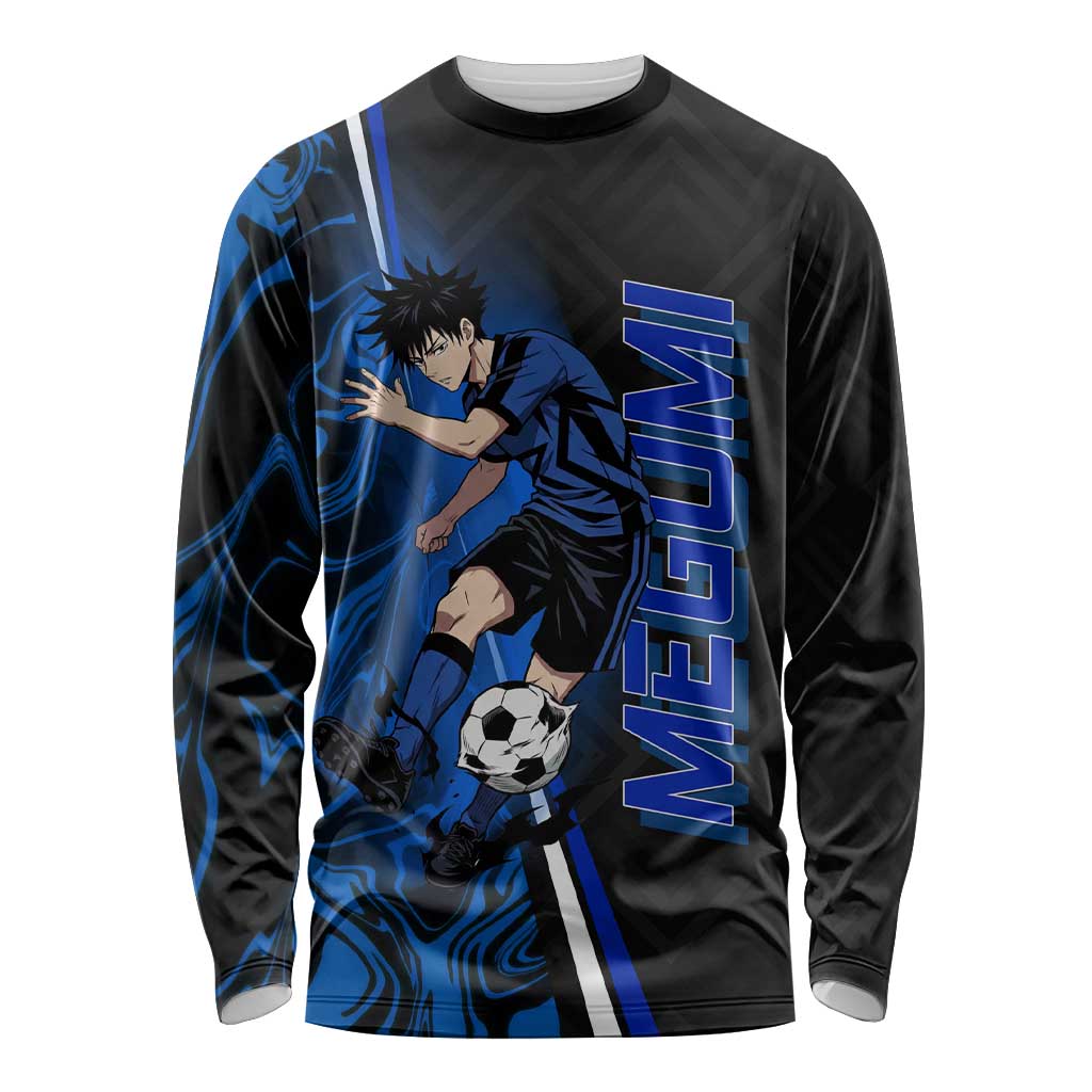 Custom Megumi Fushiguro Jujutsu Kaisen Long Sleeve Shirt Blue Flames Soccer Theme Anime