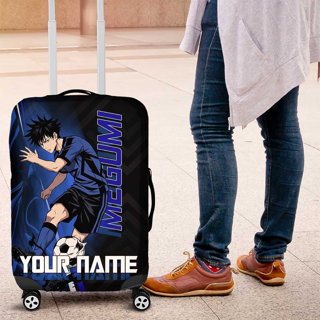 Custom Megumi Fushiguro Jujutsu Kaisen Luggage Cover Blue Flames Soccer Theme Anime