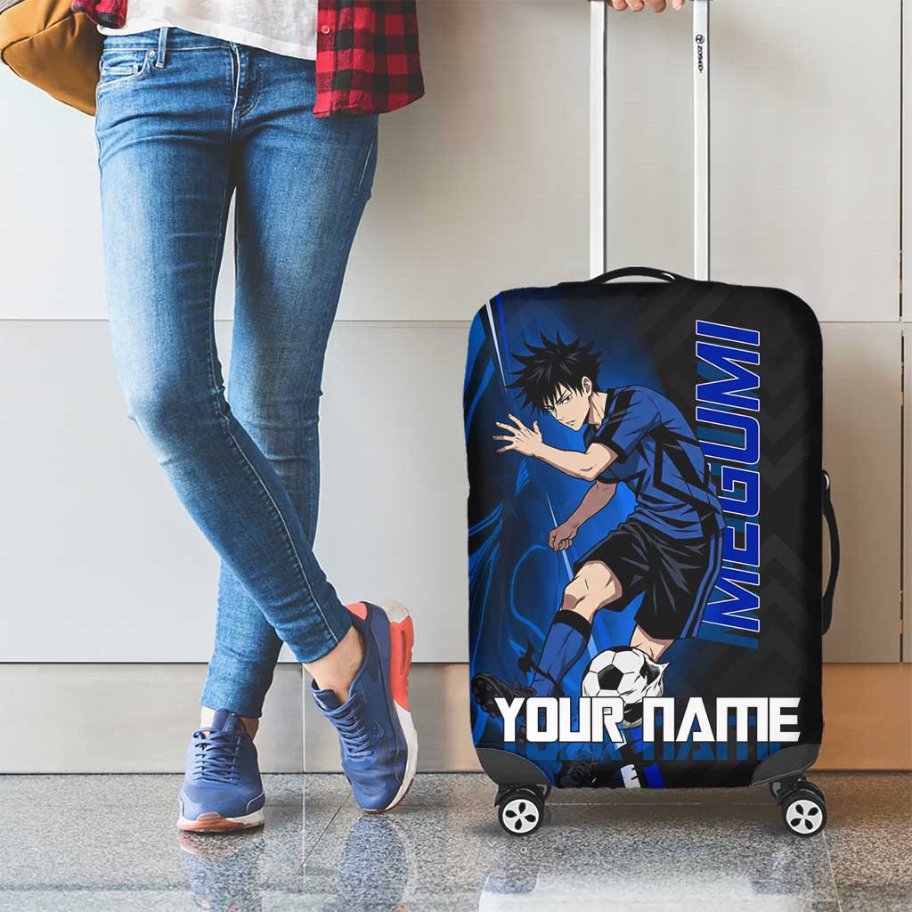 Custom Megumi Fushiguro Jujutsu Kaisen Luggage Cover Blue Flames Soccer Theme Anime