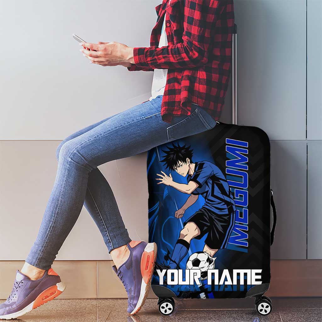 Custom Megumi Fushiguro Jujutsu Kaisen Luggage Cover Blue Flames Soccer Theme Anime