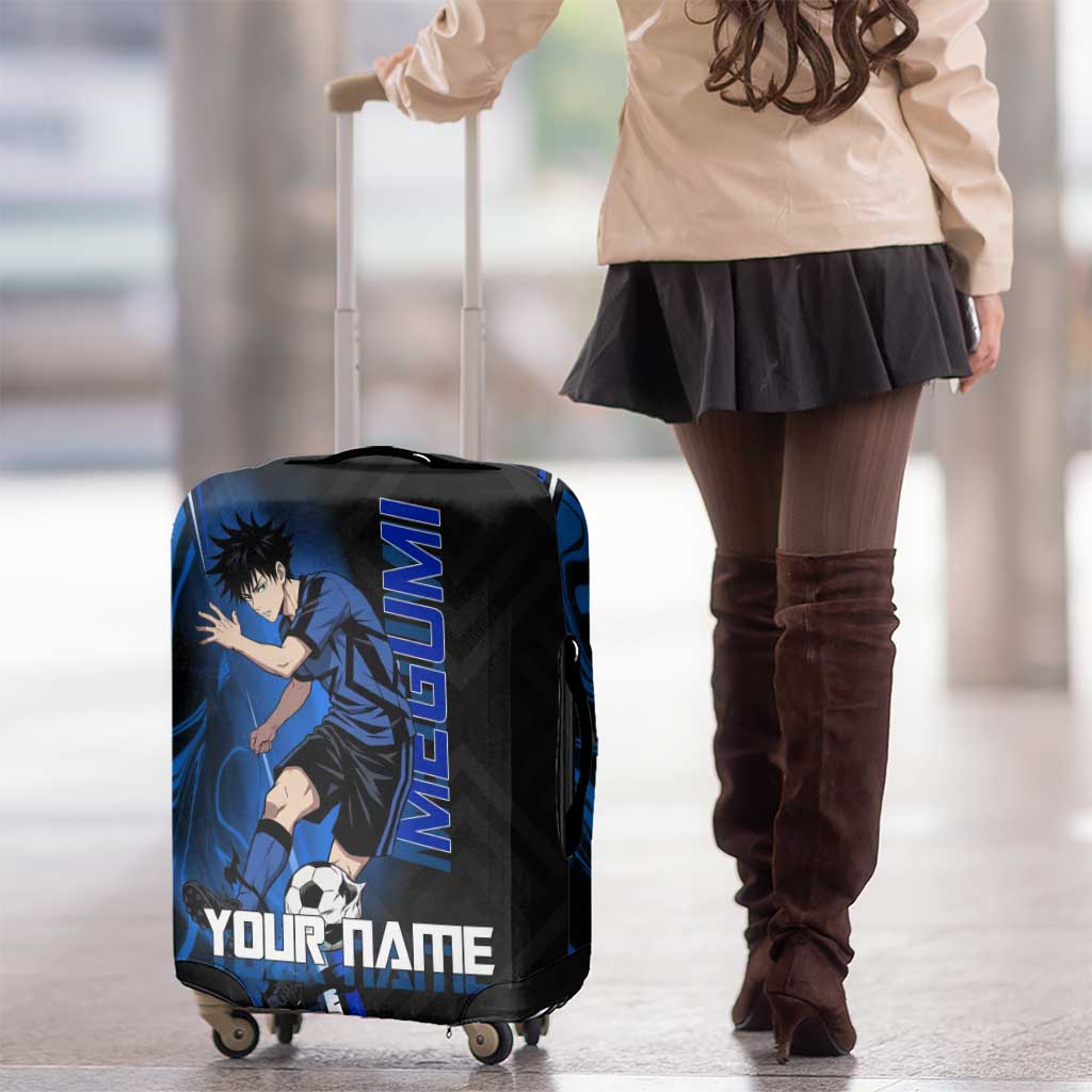 Custom Megumi Fushiguro Jujutsu Kaisen Luggage Cover Blue Flames Soccer Theme Anime