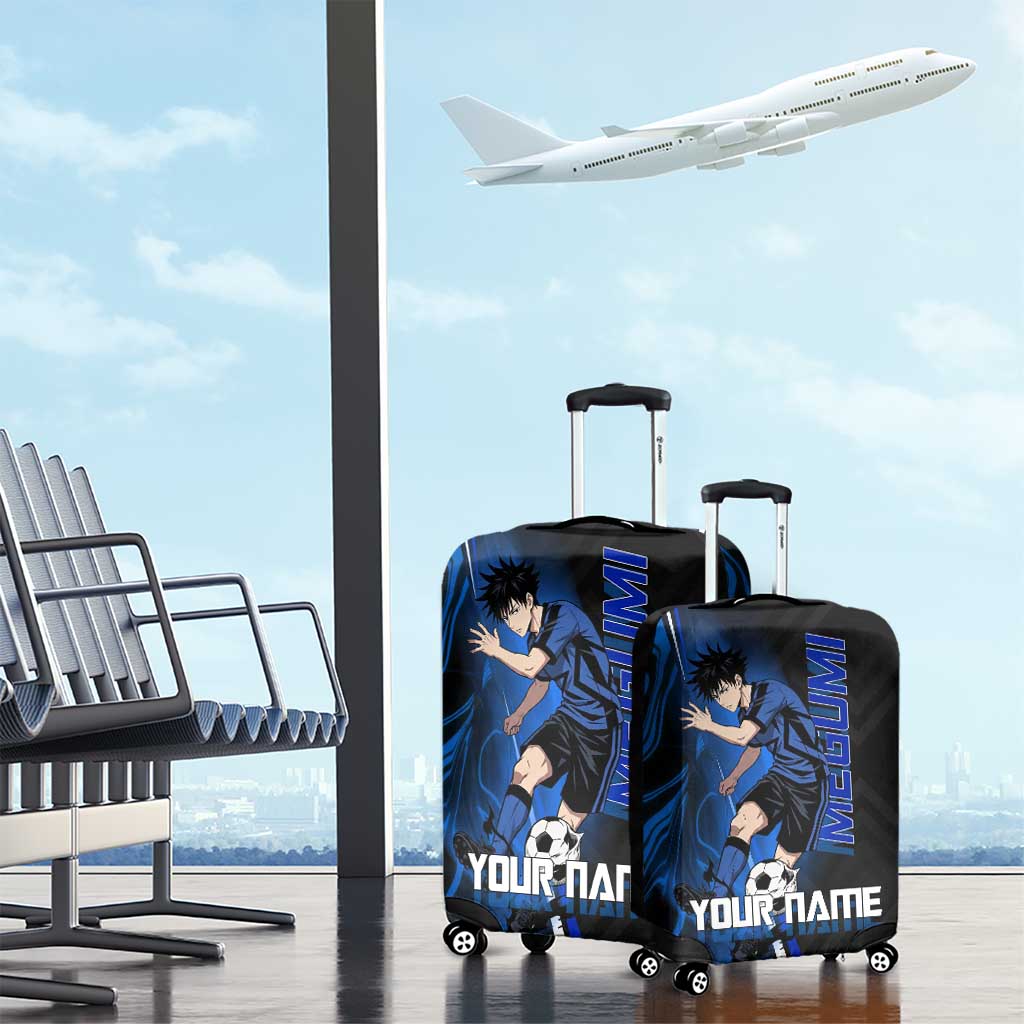 Custom Megumi Fushiguro Jujutsu Kaisen Luggage Cover Blue Flames Soccer Theme Anime