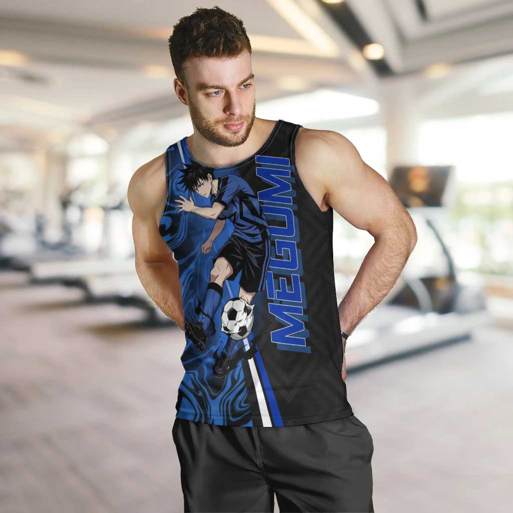 Custom Megumi Fushiguro Jujutsu Kaisen Men Tank Top Blue Flames Soccer Theme Anime